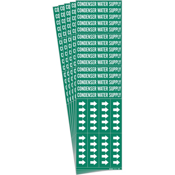 CONDENSER WATER SUPPLY Pipe Marker Sty 3C Arrows WT on GN 3 per Card, 5 PK